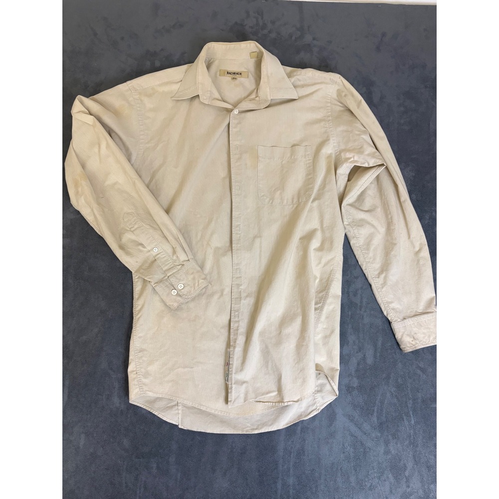 Bachrach Mens Beige Corduroy Texture Cotton Button Down Shirt Size 15.5 34/35